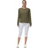 imageTHE GYM PEOPLE Womens Long Sleeve Workout Shirts Back Loose Fit Running Tee Tops with Thumb HoleArmy Green