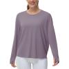 imageTHE GYM PEOPLE Womens Long Sleeve Workout Shirts Back Loose Fit Running Tee Tops with Thumb HoleGrey Purple