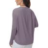 imageTHE GYM PEOPLE Womens Long Sleeve Workout Shirts Back Loose Fit Running Tee Tops with Thumb HoleGrey Purple