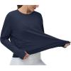 imageTHE GYM PEOPLE Womens Long Sleeve Workout Shirts Back Loose Fit Running Tee Tops with Thumb HoleNavy Blue
