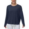 imageTHE GYM PEOPLE Womens Long Sleeve Workout Shirts Back Loose Fit Running Tee Tops with Thumb HoleNavy Blue