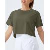 imageTHE GYM PEOPLE Womens Workout Crop Top TShirt Short Sleeve Boxy Yoga Running Cropped Basic TeeArmy Green