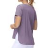 imageTHE GYM PEOPLE Womens Workout TShirts Loose Fit Short Sleeve Cotton Running Basic Tee Tops with Split HemGrey Purple