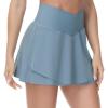 imageTHE GYM PEOPLE Womens Cross Waist Tennis Skirts with Cutting Hem Golf Skorts with Inner Mesh Pockets ShortsDenim Blue