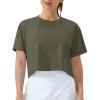 imageTHE GYM PEOPLE Womens Workout Crop Top TShirt Short Sleeve Boxy Yoga Running Cropped Basic TeeArmy Green