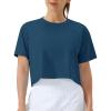 imageTHE GYM PEOPLE Womens Workout Crop Top TShirt Short Sleeve Boxy Yoga Running Cropped Basic TeeDark Blue Green
