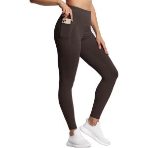 imageTHE GYM PEOPLE Tummy Control Workout Leggings with Pockets High Waist Athletic Yoga Pants for Women Running FitnessBrown