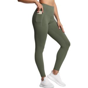 imageTHE GYM PEOPLE Tummy Control Workout Leggings with Pockets High Waist Athletic Yoga Pants for Women Running FitnessOlive Green