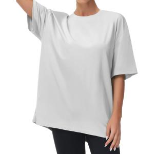 imageTHE GYM PEOPLE Womens Casual Oversized TShirts Summer Crewneck Short Sleeve Workout Basic Tee TopsBright Grey