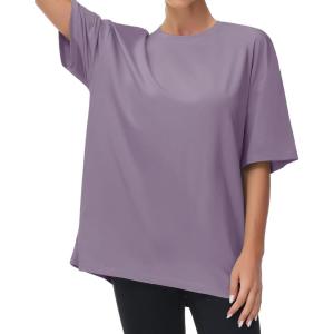 imageTHE GYM PEOPLE Womens Casual Oversized TShirts Summer Crewneck Short Sleeve Workout Basic Tee TopsGrey Purple