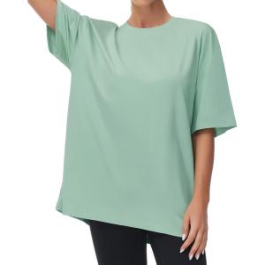 imageTHE GYM PEOPLE Womens Casual Oversized TShirts Summer Crewneck Short Sleeve Workout Basic Tee TopsLight Green