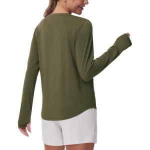 imageTHE GYM PEOPLE Womens Long Sleeve Workout Shirts Athletic Crewneck Hiking Tops with Thumb HoleArmy Green