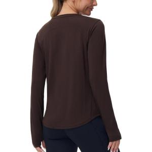 imageTHE GYM PEOPLE Womens Long Sleeve Workout Shirts Athletic Crewneck Hiking Tops with Thumb HoleBrown