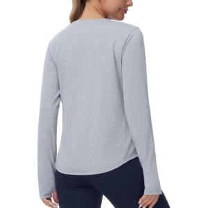 imageTHE GYM PEOPLE Womens Long Sleeve Workout Shirts Athletic Crewneck Hiking Tops with Thumb HoleHeather Grey