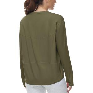 imageTHE GYM PEOPLE Womens Long Sleeve Workout Shirts Back Loose Fit Running Tee Tops with Thumb HoleArmy Green