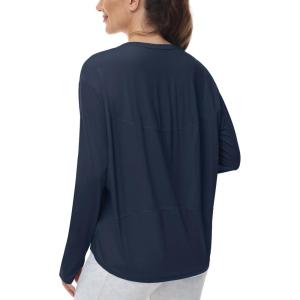 imageTHE GYM PEOPLE Womens Long Sleeve Workout Shirts Back Loose Fit Running Tee Tops with Thumb HoleNavy Blue