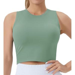 imageTHE GYM PEOPLE Womens Workout Crop Tops Sleeveless Yoga Running Shirts Athletic Tank Top No PaddingJasmine Green