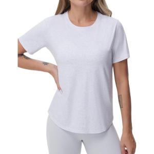 imageTHE GYM PEOPLE Womens Workout Short Sleeve Breathable TShirts Athletic Yoga Tee TopsHeather White