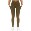 imageTHE GYM PEOPLE Thick High Waist Yoga Pants with Pockets Tummy Control Workout Running Yoga Leggings for WomenGreen Brown