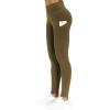 imageTHE GYM PEOPLE Thick High Waist Yoga Pants with Pockets Tummy Control Workout Running Yoga Leggings for WomenGreen Brown