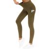 imageTHE GYM PEOPLE Thick High Waist Yoga Pants with Pockets Tummy Control Workout Running Yoga Leggings for WomenGreen Brown