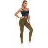 imageTHE GYM PEOPLE Thick High Waist Yoga Pants with Pockets Tummy Control Workout Running Yoga Leggings for WomenGreen Brown