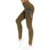 imageTHE GYM PEOPLE Thick High Waist Yoga Pants with Pockets Tummy Control Workout Running Yoga Leggings for WomenGreen Brown