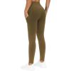 imageTHE GYM PEOPLE Thick High Waist Yoga Pants with Pockets Tummy Control Workout Running Yoga Leggings for WomenGreen Brown
