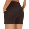 imageTHE GYM PEOPLE Womens High Waist Workout Shorts Breathable Dolphin Split Elastic Lounge Yoga ShortsBrown