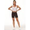 imageTHE GYM PEOPLE Womens High Waist Workout Shorts Breathable Dolphin Split Elastic Lounge Yoga ShortsBrown
