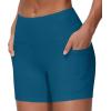 imageTHE GYM PEOPLE Womens High Waist Workout Shorts Breathable Dolphin Split Elastic Lounge Yoga ShortsDark Blue Green