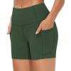 imageTHE GYM PEOPLE Womens High Waist Workout Shorts Breathable Dolphin Split Elastic Lounge Yoga ShortsDeep Green