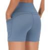 imageTHE GYM PEOPLE Womens High Waist Workout Shorts Breathable Dolphin Split Elastic Lounge Yoga ShortsGrey Blue