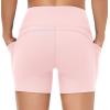 imageTHE GYM PEOPLE Womens High Waist Workout Shorts Breathable Dolphin Split Elastic Lounge Yoga ShortsPink