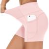imageTHE GYM PEOPLE Womens High Waist Workout Shorts Breathable Dolphin Split Elastic Lounge Yoga ShortsPink