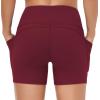 imageTHE GYM PEOPLE Womens High Waist Workout Shorts Breathable Dolphin Split Elastic Lounge Yoga ShortsWine Red