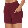 imageTHE GYM PEOPLE Womens High Waist Workout Shorts Breathable Dolphin Split Elastic Lounge Yoga ShortsWine Red