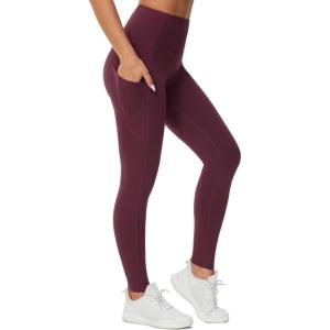 imageTHE GYM PEOPLE Thick High Waist Yoga Pants with Pockets Tummy Control Workout Running Yoga Leggings for WomenDark Red