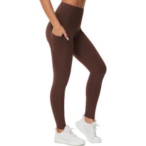 imageTHE GYM PEOPLE Thick High Waist Yoga Pants with Pockets Tummy Control Workout Running Yoga Leggings for WomenRed Brown