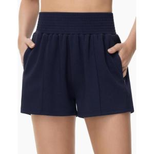 imageTHE GYM PEOPLE Womens High Waist Sweat Shorts Summer Athletic Lounge Short with Zipper PocketsDark Blue