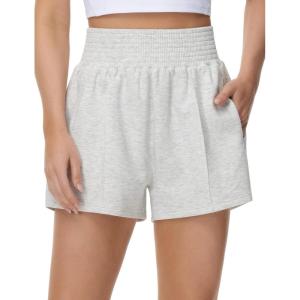 imageTHE GYM PEOPLE Womens High Waist Sweat Shorts Summer Athletic Lounge Short with Zipper PocketsHeather White