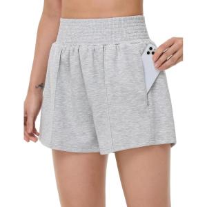 imageTHE GYM PEOPLE Womens High Waist Sweat Shorts Summer Athletic Lounge Short with Zipper PocketsLight Heather Grey