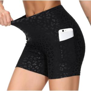 imageTHE GYM PEOPLE Womens High Waist Workout Shorts Breathable Dolphin Split Elastic Lounge Yoga ShortsBlack Spot Leopard