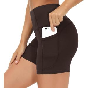 imageTHE GYM PEOPLE Womens High Waist Workout Shorts Breathable Dolphin Split Elastic Lounge Yoga ShortsBrown
