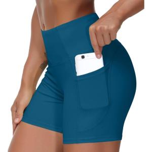 imageTHE GYM PEOPLE Womens High Waist Workout Shorts Breathable Dolphin Split Elastic Lounge Yoga ShortsDark Blue Green
