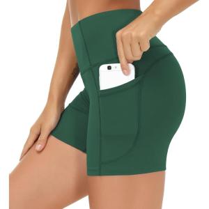 imageTHE GYM PEOPLE Womens High Waist Workout Shorts Breathable Dolphin Split Elastic Lounge Yoga ShortsDark Green