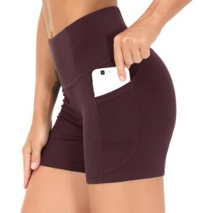 imageTHE GYM PEOPLE Womens High Waist Workout Shorts Breathable Dolphin Split Elastic Lounge Yoga ShortsDark Red