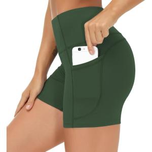 imageTHE GYM PEOPLE Womens High Waist Workout Shorts Breathable Dolphin Split Elastic Lounge Yoga ShortsDeep Green