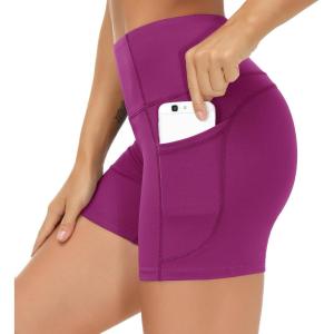 imageTHE GYM PEOPLE Womens High Waist Workout Shorts Breathable Dolphin Split Elastic Lounge Yoga ShortsFuchsia