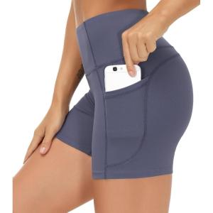 imageTHE GYM PEOPLE Womens High Waist Workout Shorts Breathable Dolphin Split Elastic Lounge Yoga ShortsInk Blue